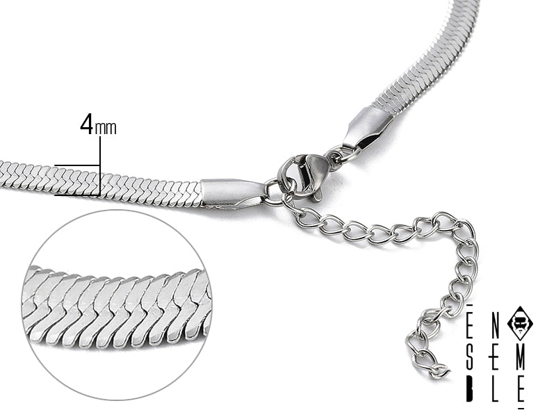 Collana Ensemble maglia snake flat da 4 mm in acciaio inossidabile