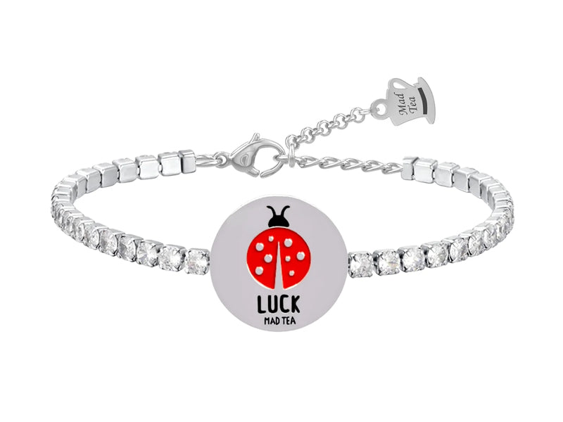 Bracciale con piccola coccinella rossa simbolo di buon auspicio, felicità e fortuna.