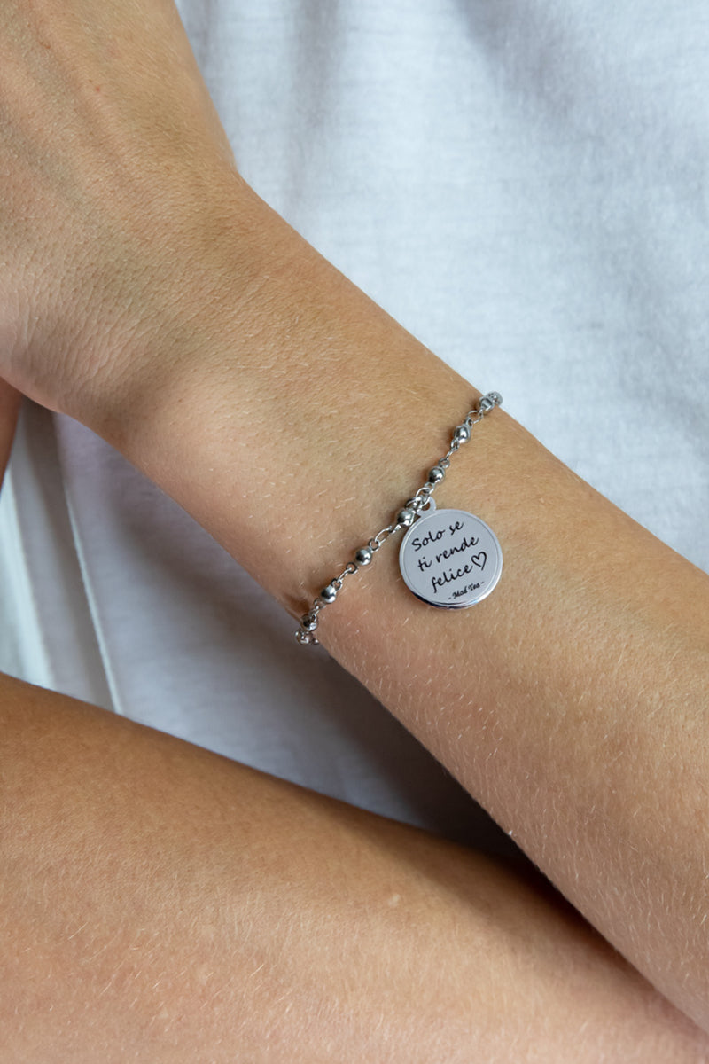 Bracciale Mad Tea collezione Mai contro cuore in acciaio con scritta Solo se ti rende felice