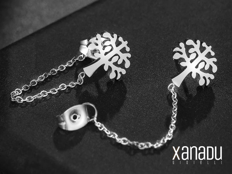 Tree of life earrings with steel chain