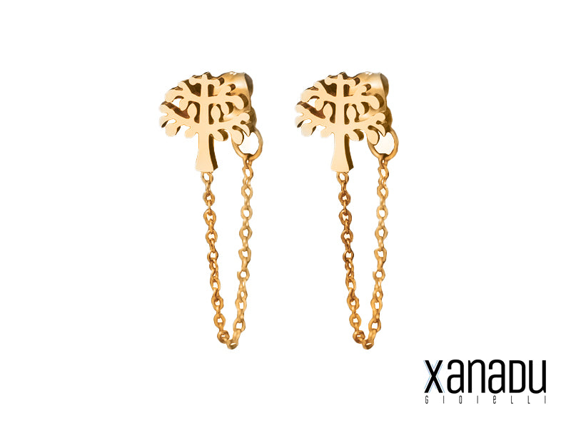 Tree of life earrings with steel chain