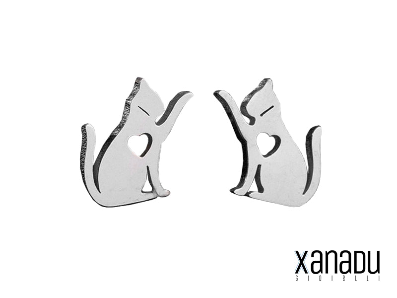Steel Kitten Stud Earrings - 11mm