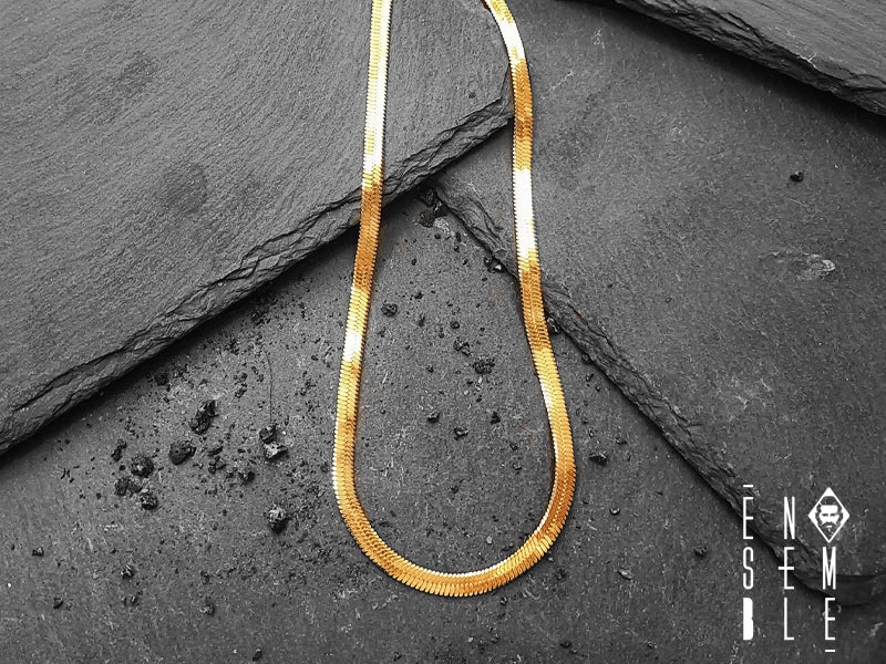 Stainless steel Ensemble Flat snake 5 mm necklace