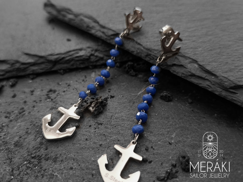 Meraki sailor jewelry stainless steel Blue anchor earrings