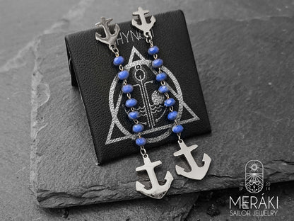 MEraki sailor jewelry orecchini colorati con ancore in acciaio