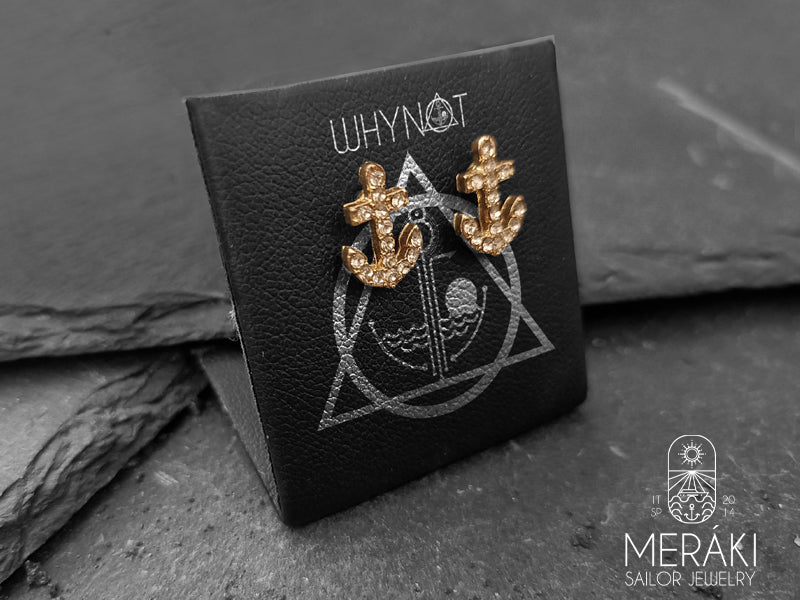 Meraki sailor jewelry stainless steel zircon gold anchor earrings