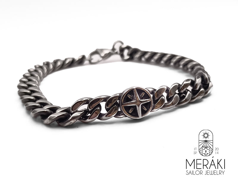 Bracciale Karius catena con rosa dei venti in acciaio