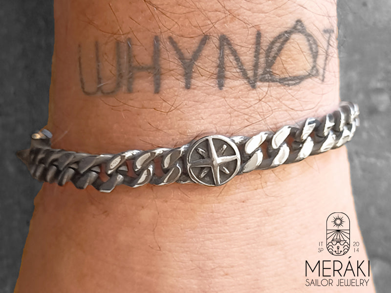 Bracciale Karius catena con rosa dei venti in acciaio