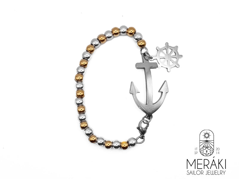 Bracciale DeFlorres in acciaio con ancora e timone