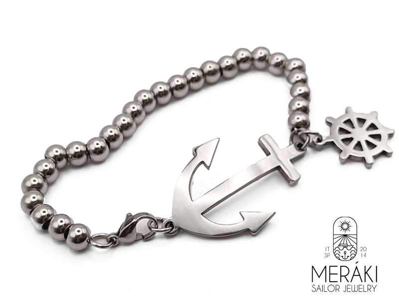 Bracciale DeFlores by Meraki Sailor Jewelry Dotato di una chiusura in acciaio che si aggancia saldamente all'ancora.