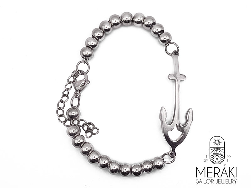 Bracciale Fishhawk con perline e ancora centrale in acciaio inossidabile