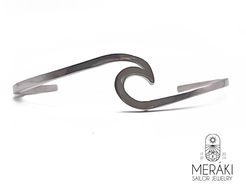 Bracciale rigido in acciaio dal design ad onda del mare
