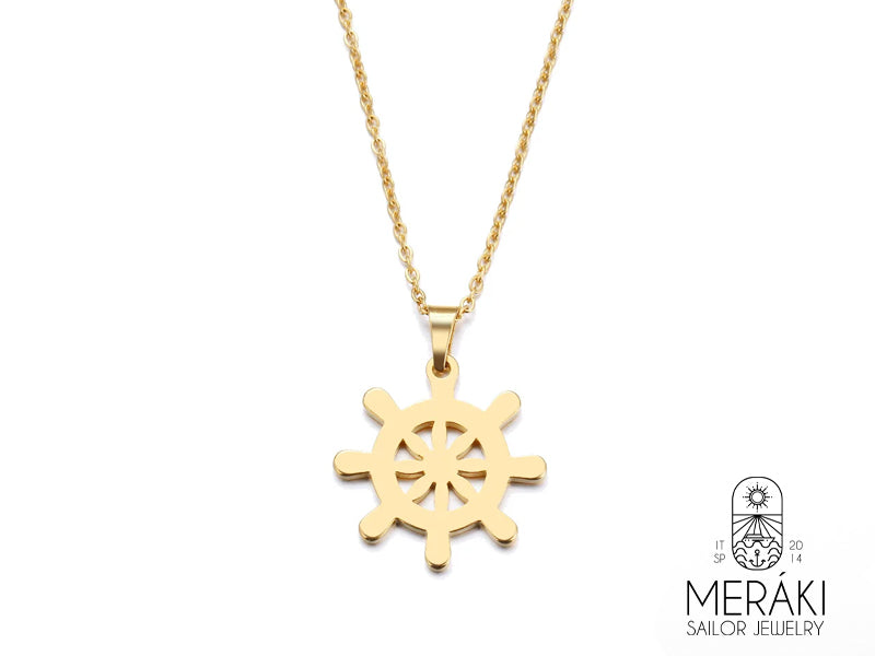 Collana Rudder Gold in acciaio con timone dorato