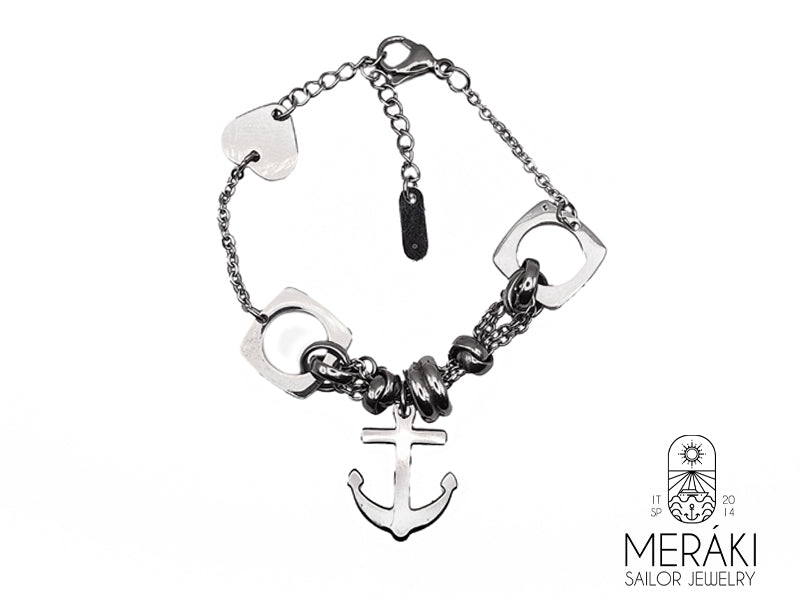 Bracciale con ancora e inserti in acciaio da donna Meraki salior jewelry collection