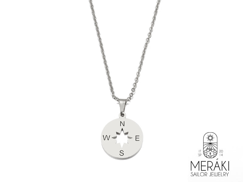 Collana Compass Silver in acciaio con rosa dei venti