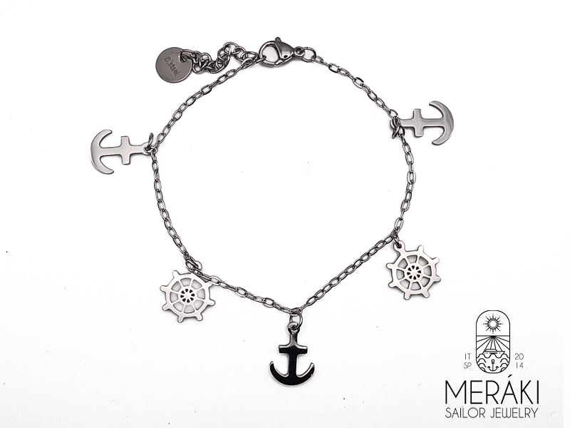 Bracciale Harlock in acciaio ancore e timoni