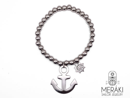 Meraki stainless steel bracelet with Anchor and rudde