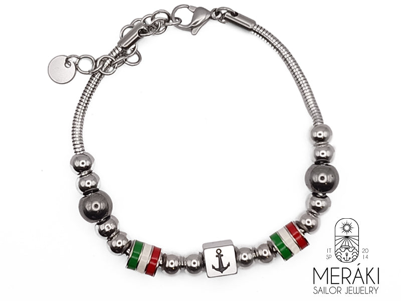 Stailnees steel snake bracelet with anchor and rudder