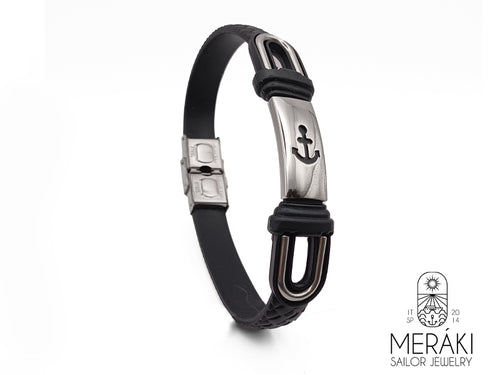 Bracciale Anchor Men in pelle PU con ancora in acciaio inossidabile