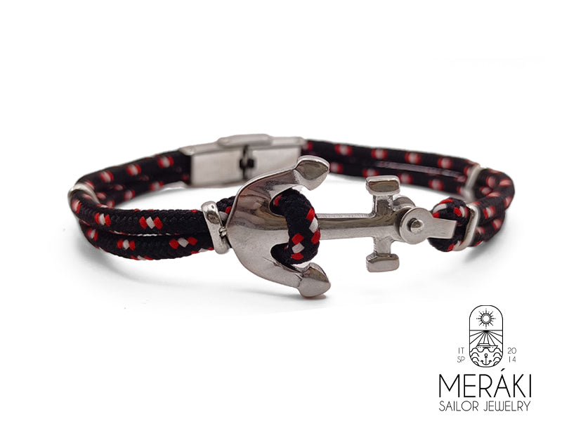 Bracciale Meraki Sailor Jewelry Davis realizzato con cordino nautico bicolor e ancora centrale in acciaio inossidabile