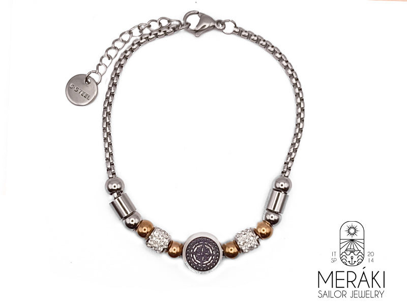 Bracciale Sailor con rosa dei venti in acciaio inossidabile