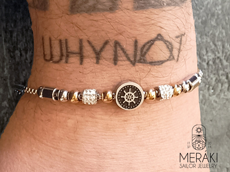 Bracciale Sailor Box con timone in acciaio