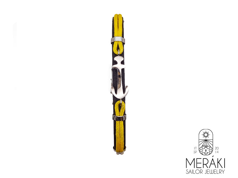 Bracciale in pelle con cordino nautico