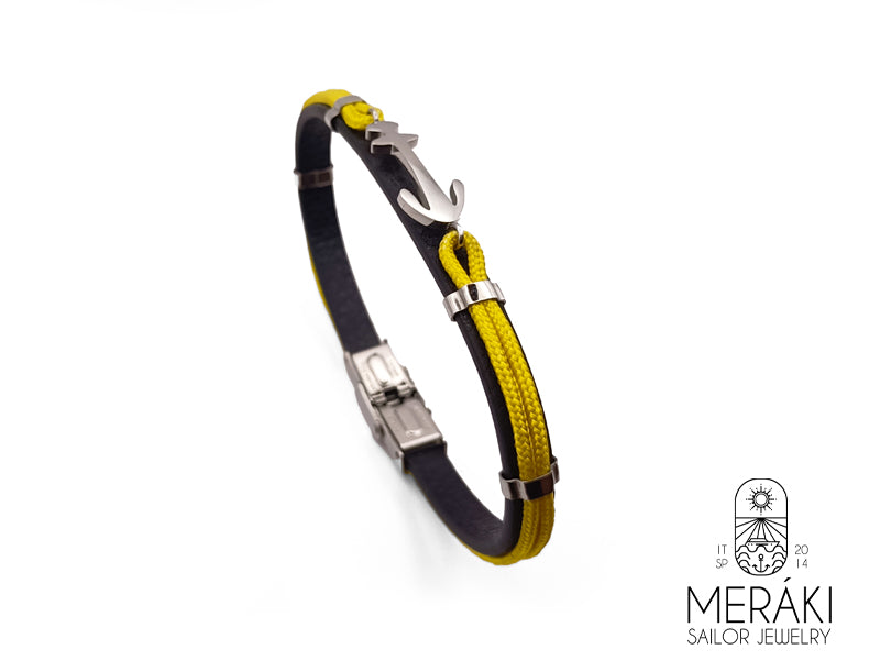 Bracciale William in Pelle e Cordino Nautico con ancora