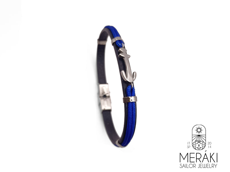 Bracciale Blue William in pelle e cordino nautico