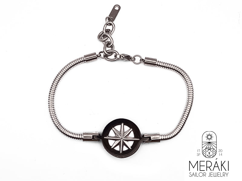 Bracciale Compass Black snake con rosa dei venti