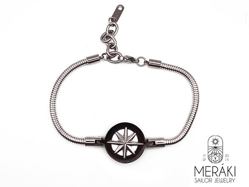 Bracciale Compass Black snake con rosa dei venti