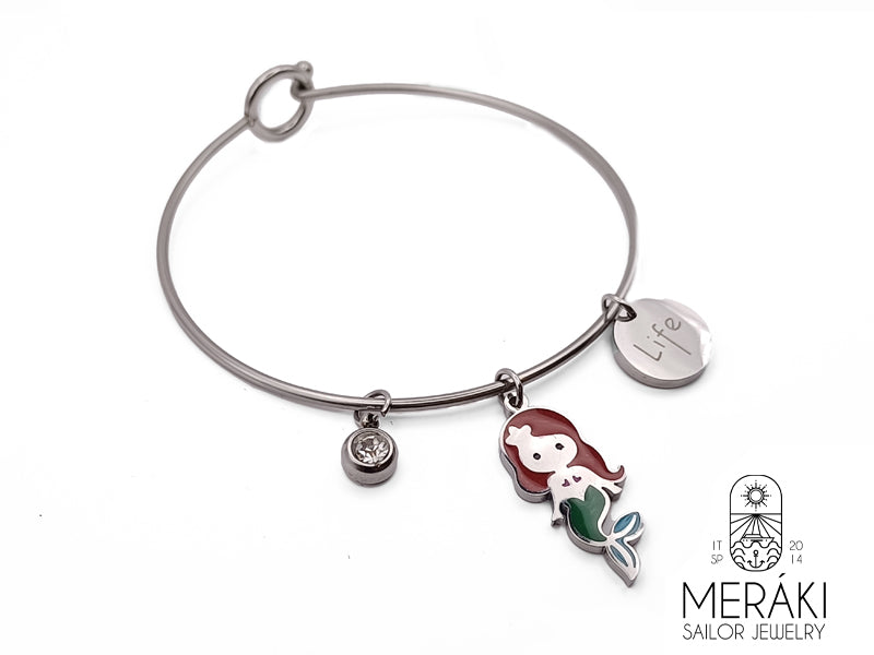 Bracciale Mermaid bangle rigido con sirenetta