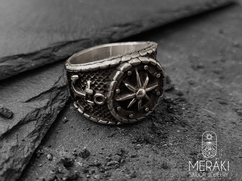 Meraki sailor jewelry stainless steel wind rose with anchors ring
