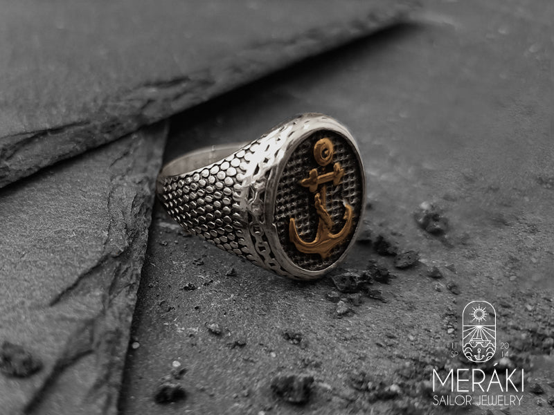 Meraki sailor jewelry stainless steel gold anchor ring