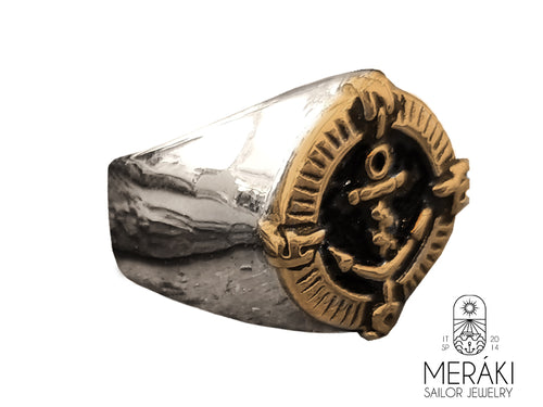 Anello Delmar in acciaio con ancora e punti cardinali