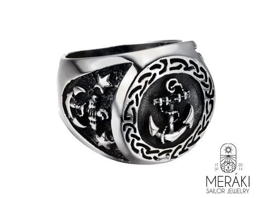 Anello in acciaio inossidabile da uomo Meraki Sailor Jewelry con ancore e stelle