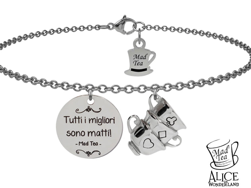 Dettaglio ciondoli bracciale tutti i migliori sono matti collezione Alice in wonderland di Mad Tea
