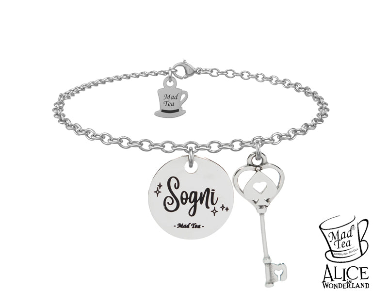 Bracciale Alice in Wonderland  “Chiave dei sogni” in acciaio