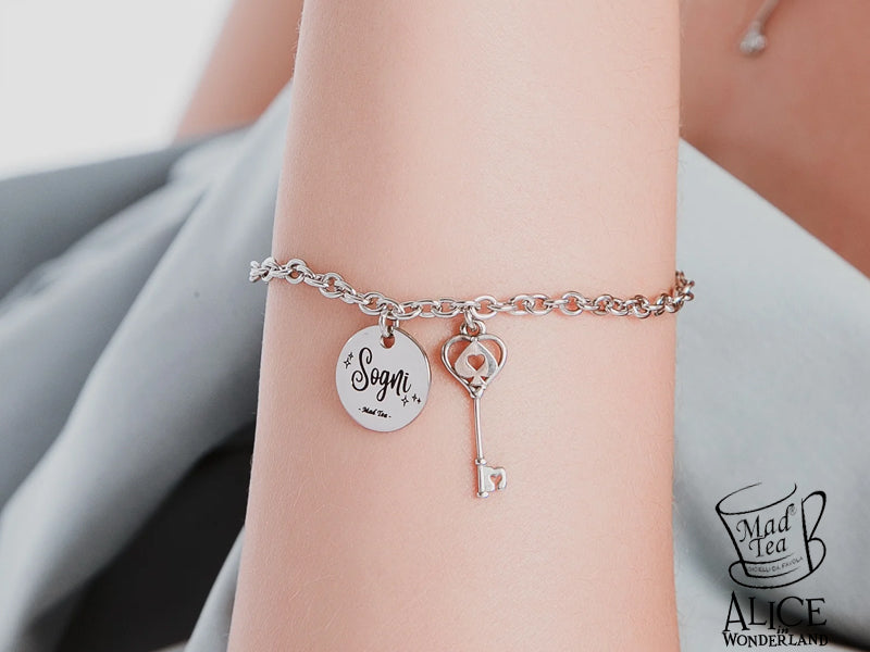 Bracciale Alice in Wonderland  “Chiave dei sogni” in acciaio