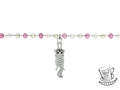 Bracciale di cristalli con piccolo Gatto del Cheshire appeso alla catena. 