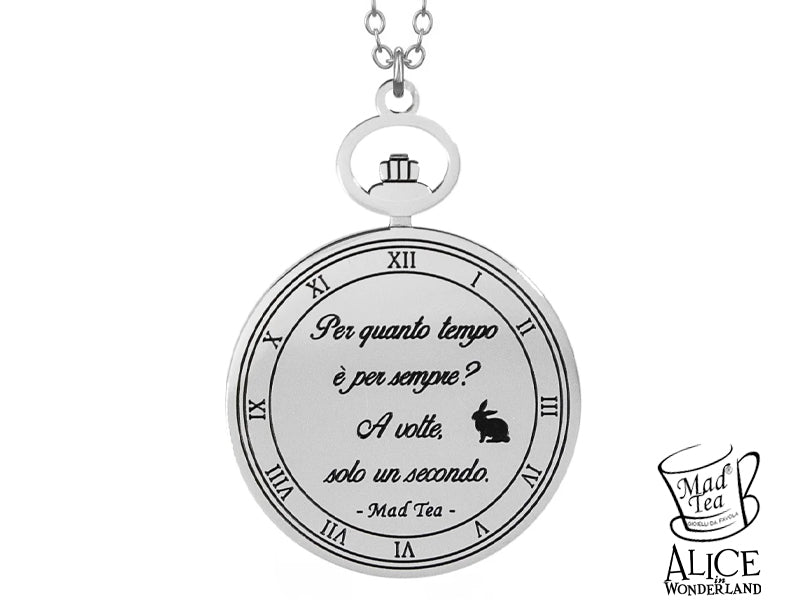 Collana Bianconiglio di Alice nel paese delle meraviglie con ciondolo inciso Per quanto tempo è per sempre? A volte solo un secondo..