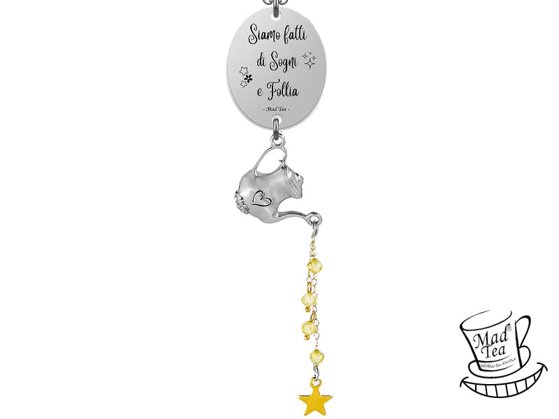 Collana Mad tea stregatto con scritta Siamo atti di sogni e follia