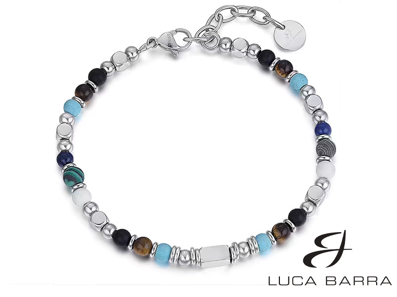 Bracciale uomo in acciaio con pietre multicolor e occhio di tigre