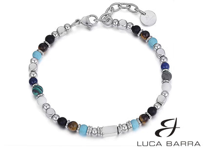 Bracciale uomo in acciaio con pietre multicolor e occhio di tigre