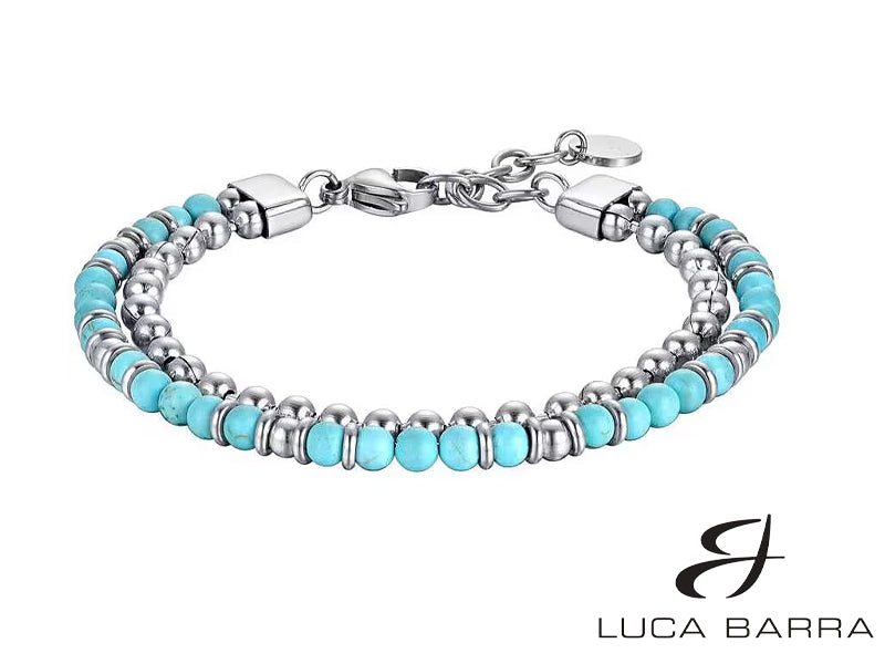 Bracciale Uomo con pietre turchesi ed elementi in acciaio