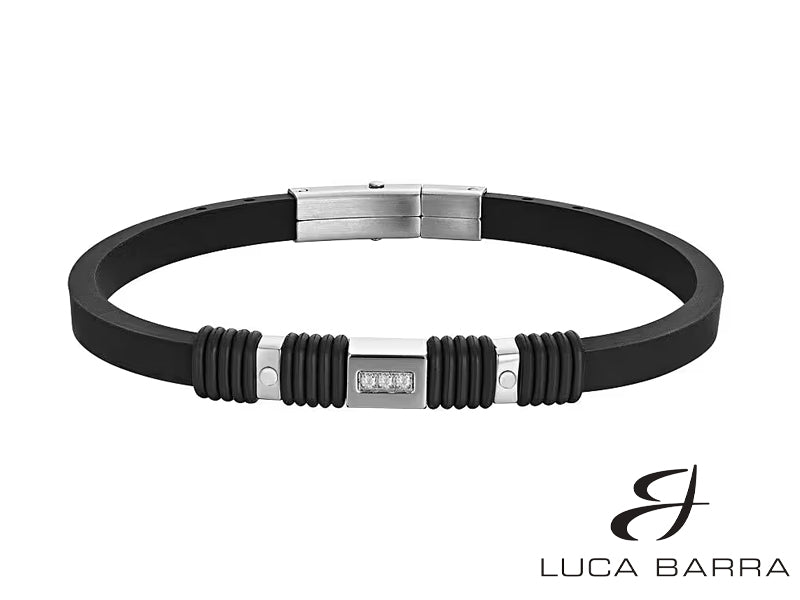 Bracciale uomo in silicone nero con elementi in acciaio