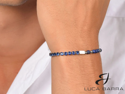 Bracciale Uomo tennis con cristalli e perline blu