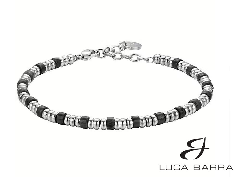 Bracciale Uomo in acciaio con elementi silver e pietre nere