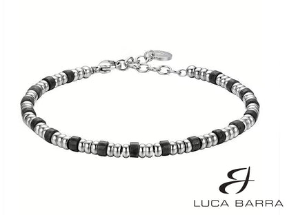 Bracciale Uomo in acciaio con elementi silver e pietre nere