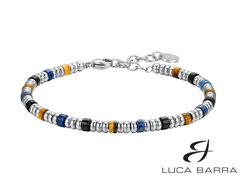 Bracciale Uomo in acciaio con elementi silver e pietre multicolor